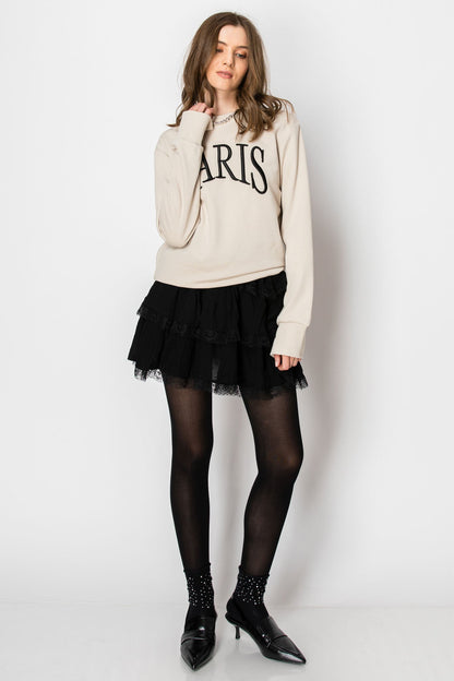 Paris Embroidered Long Sleeve Crew Neck French Terry Sweatshirt