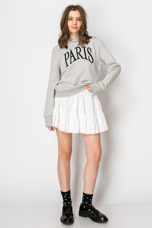 Paris Embroidered Long Sleeve Crew Neck French Terry Sweatshirt