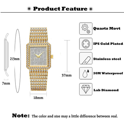 Diamond Watch for Women Luxury Brand Ladies Gold Square Watch