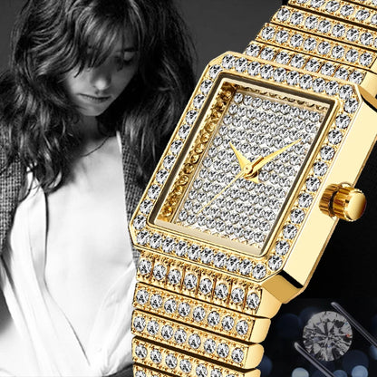 Diamond Watch for Women Luxury Brand Ladies Gold Square Watch