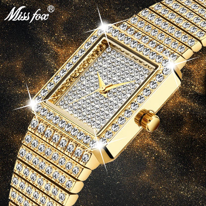 Diamond Watch for Women Luxury Brand Ladies Gold Square Watch